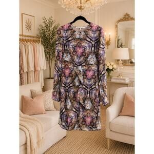 Rachel Roy Jewel Box Geranium Floral Ruffle Dress Split Front NWT 8 Office